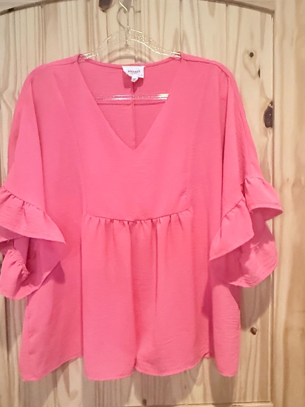 Umgee Coral Pink V-Neck Ruffle Sleeve Tunic